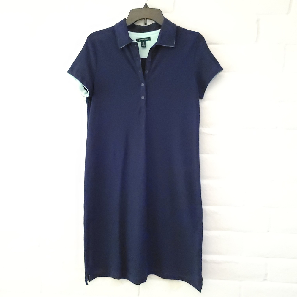 Lands End Women's SIZE 6-8 Blue Shirt Dress Short Sleeve Knee Length